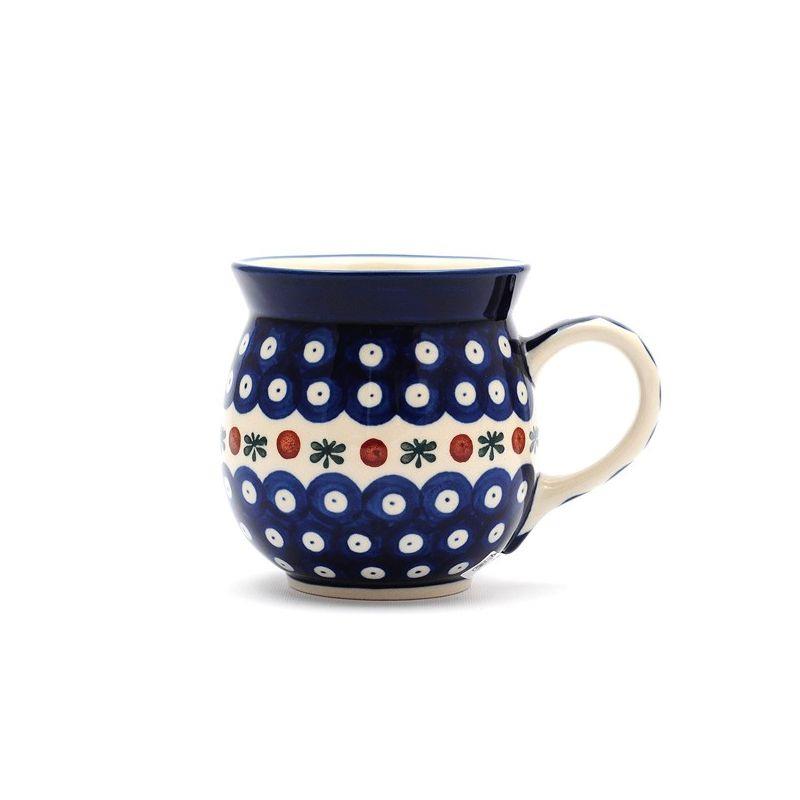 Extra Large Round Mug - Flower Tendril/Blue With Red & White Spots - 500ml - 0073-0070AX - Polish Pottery