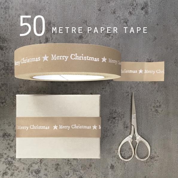 Gift Tape - Brown With White Merry Christmas - 50m - East Of India