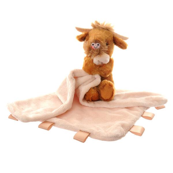 Highland Cow Velour Plush Comforter Blanket - Cream & Brown - Suitable From Birth - Ziggle