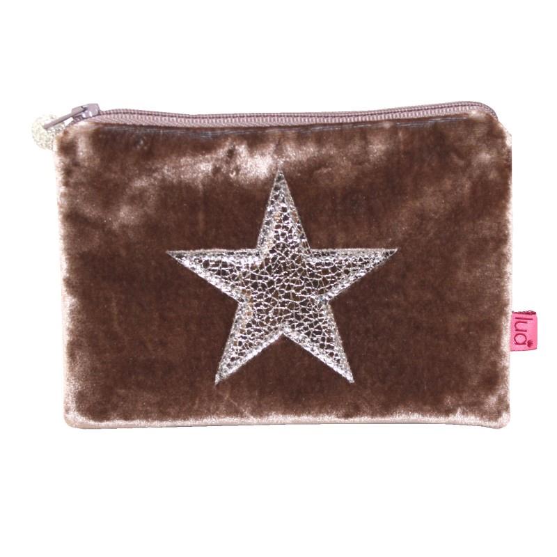 Lua - Velvet Coin Purse With Appliqued Metallic Star 11 x 16cms - Mink