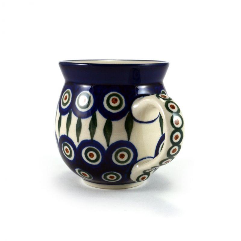 Medium Round Mug - Green, Red & White Spots - Peacock - 350ml - 0070-0054X - Polish Pottery