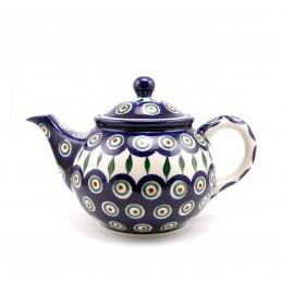 Medium Teapot - Green, Red & White Spots - Peacock - 0.9 Litre - 0264-0054X - Polish Pottery