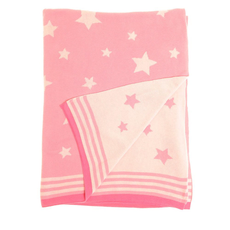 Pink & White Stars Reversible Blanket - 100% Cotton - 75 x 100cms - Ziggle