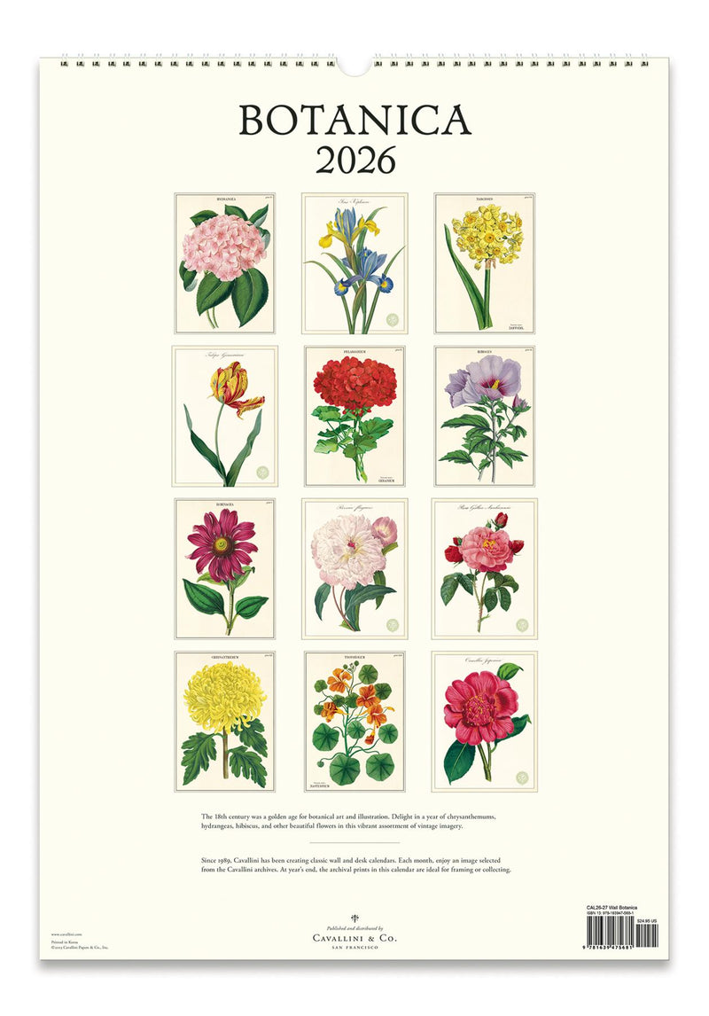 Cavallini - 2026 Wall Calendar - 13 x 19ins - Botanica/Camellia Japonica