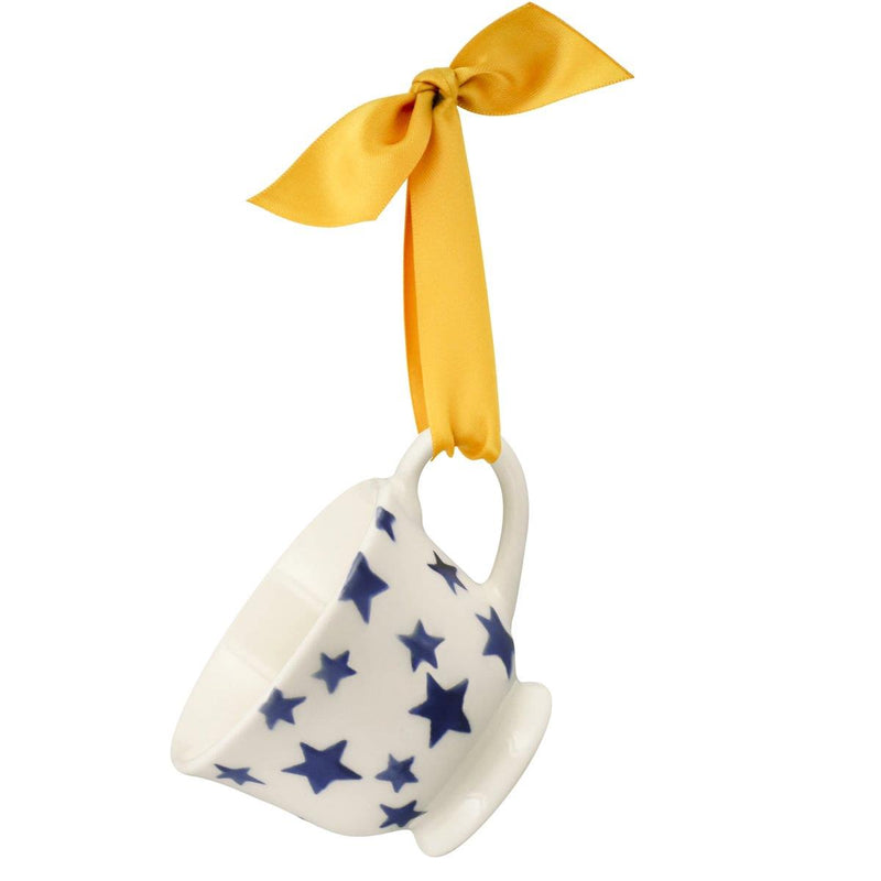 Emma Bridgewater - Christmas Tree Decoration - Boxed - Tiny Tea Cup - Tiny Blue Stars