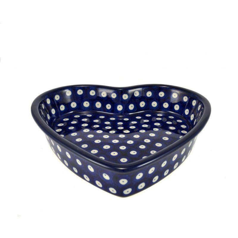 Heart Serving Dish - Blue Eyes/Blue With White Spots - A49-0070AX - Polish Pottery