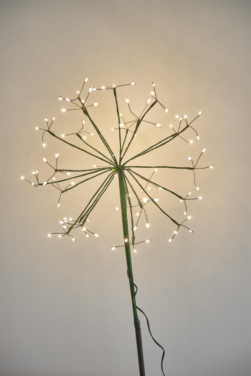 Dual Powered Green Dandelion - 120 LED/45cms Outdoor Stake Light - Sold Individually - Solar & Battery