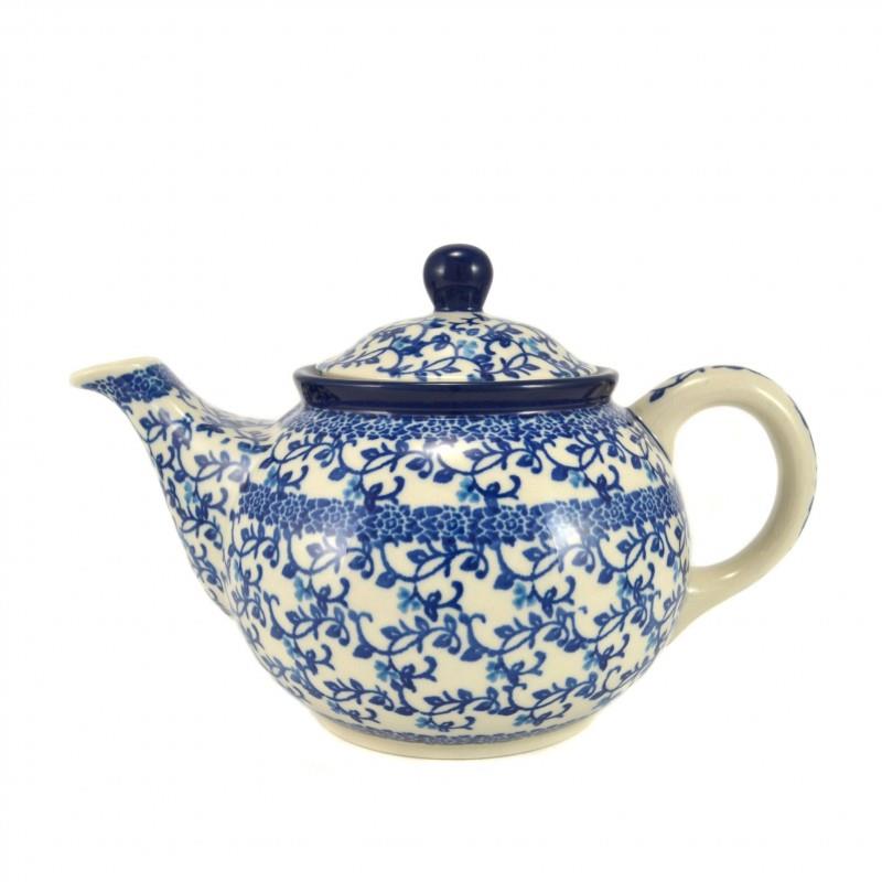 Medium Teapot - Blue Vine Flowers- 0.9 Litre - 0264-1824X - Polish Pottery