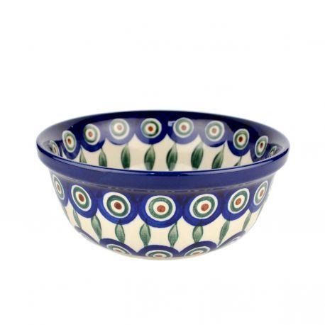 Pasta/Cereal Bowl - Green, Red & White Spots - Peacock - 0209-0054X - 15.5 x 6.5cms - Polish Pottery