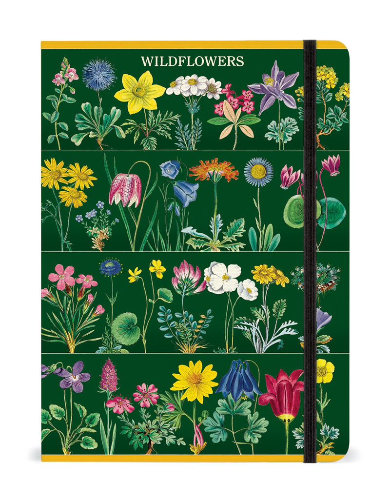 Cavallini - Large Lined Notebook 6x8ins - Wildflowers (WF2) - 144 Pages With Elastic Enclosure