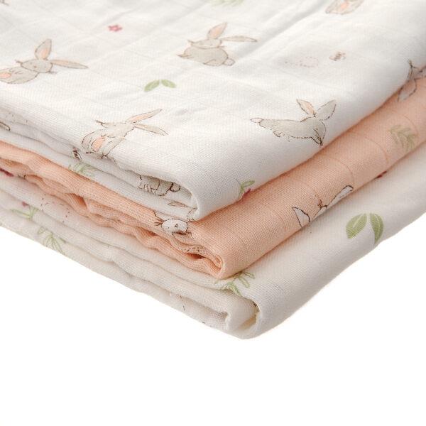 Muslins - Bunnies - Pastels - Pack of 3/70x70cms - Suitable From Birth - Ziggle