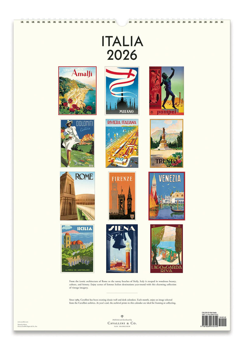 Cavallini - 2026 Wall Calendar - 13 x 19ins - Italy/Italia