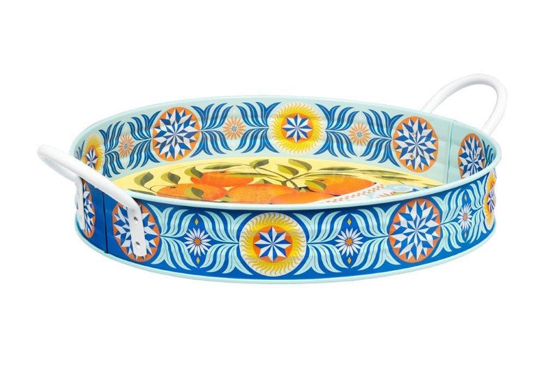 Printer Johnson - Large Deep Round Tin Tray With Handles - Oranges