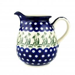 Water/Milk Jug - Blue Dots With Green Snowdrops - 1 Litre - 0078-0377SX - Polish Pottery