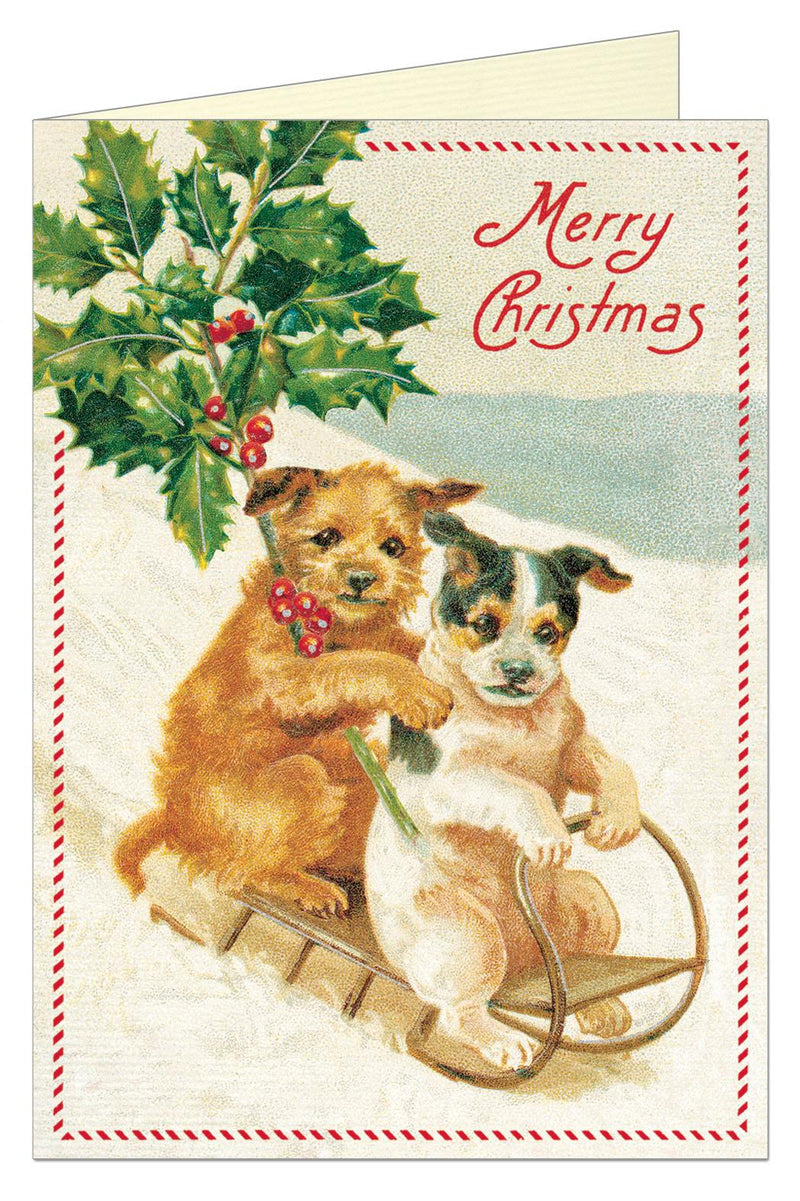 Cavallini - 10 x Glitter Greetings Christmas Cards/Notes - Christmas Dogs