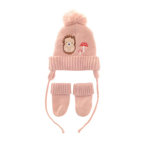 Baby Wooly Hat & Mittens Set - Woodland Mushrooms & Hedgehog - 12-24 Months - Ziggle
