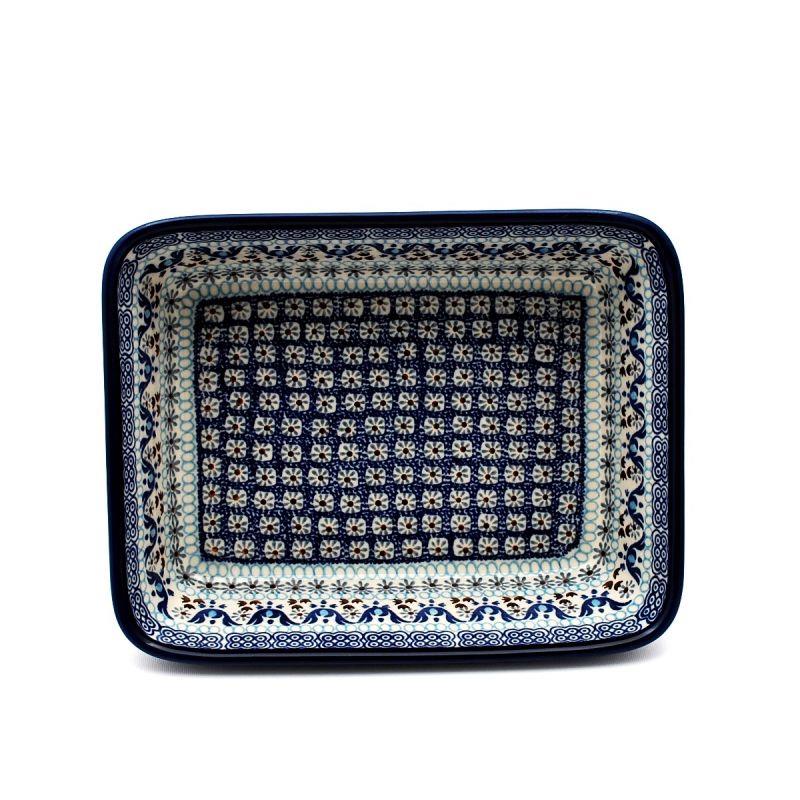 Lasagne Dish - Blue Squares & Flowers - 25 x 19.5 x 6.5cms - 0404-1026X - Polish Pottery