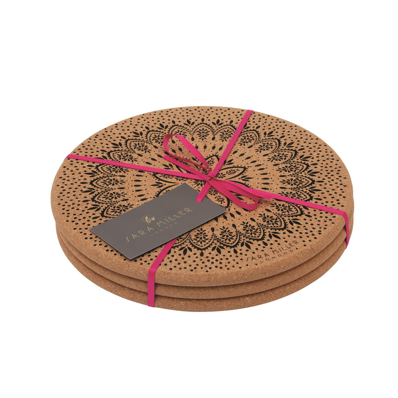 Sara Miller - 3 x Round Trivets/Pot Stands - Cork - Artisanne Noir