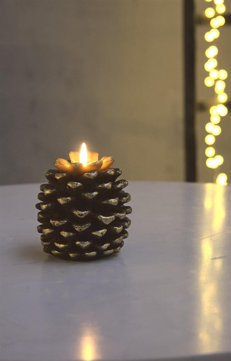 Pine Cone Candle - Gold - 12.5x11cms - Battery Powered