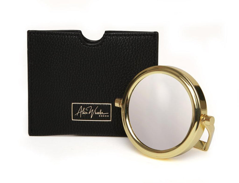 Alice Wheeler London - Double Sided 7x/1x Magnifying Travel Mirror & Pouch - Black