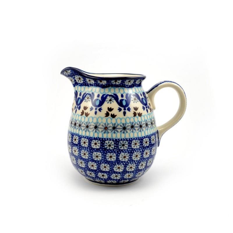 Creamer Milk Jug - Blue Squares & Flowers - 500ml - 0079-1026X - Polish Pottery