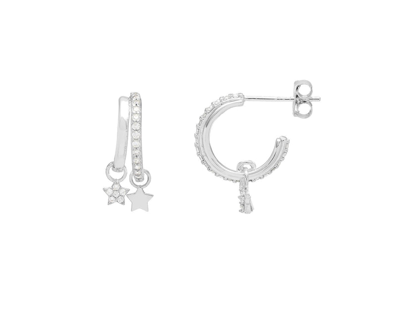 Duo Pave Star Hoop Earrings - Silver Plated - Estella Bartlett