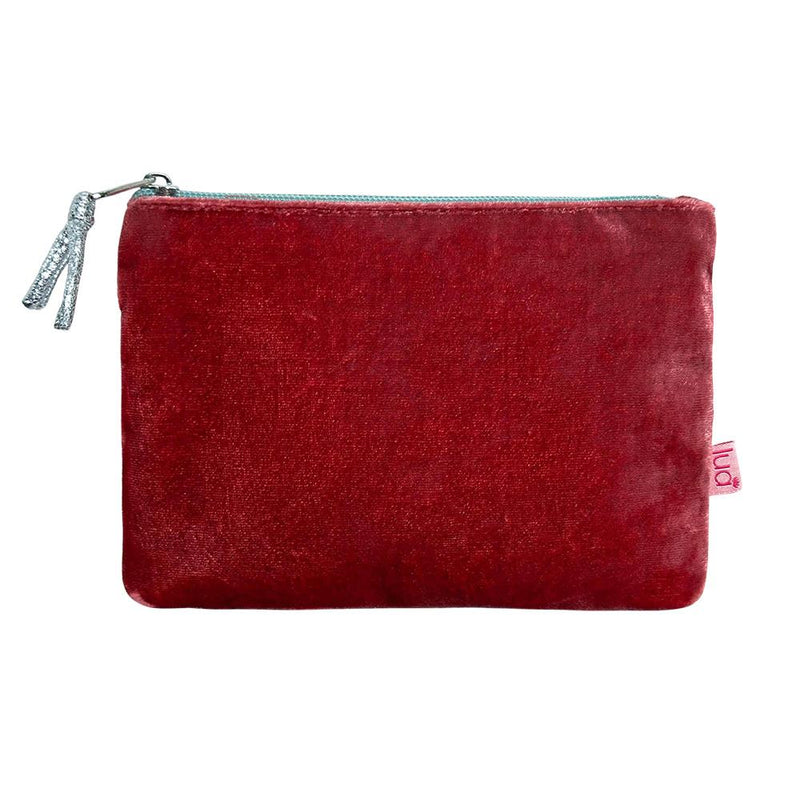 Lua - Velvet Coin Purse - 11 x 16cms - Dark Red/Turquoise Blue Zip