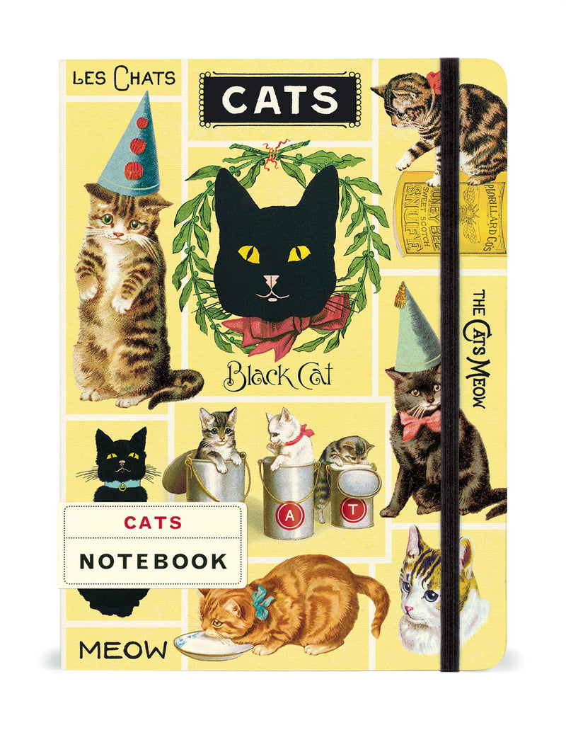 Cavallini - Large Lined Notebook 6x8ins - Cats/Les Chats - 144 Pages With Elastic Enclosure