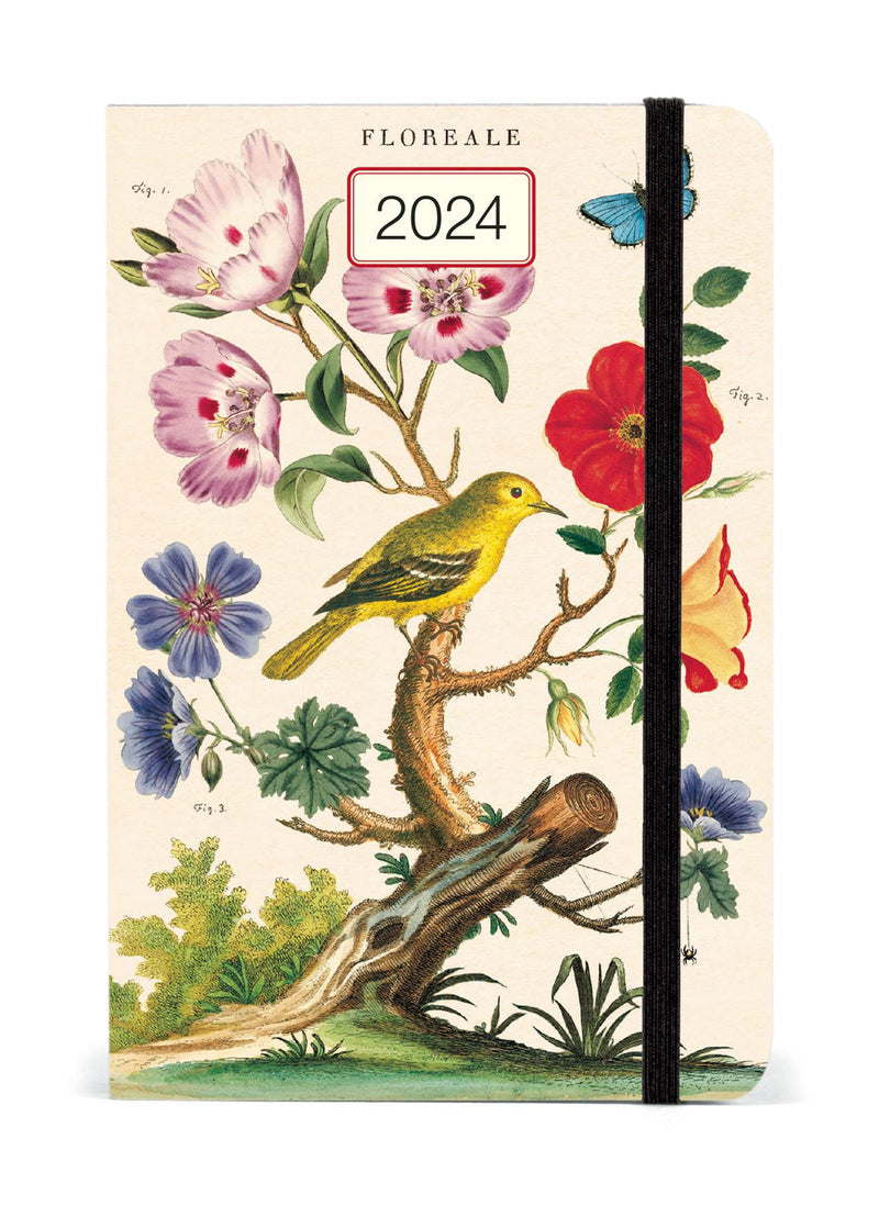 Cavallini 2024 Diary - Floreale - 4x6ins - Week At A Glance Layout - Elastic Enclosure