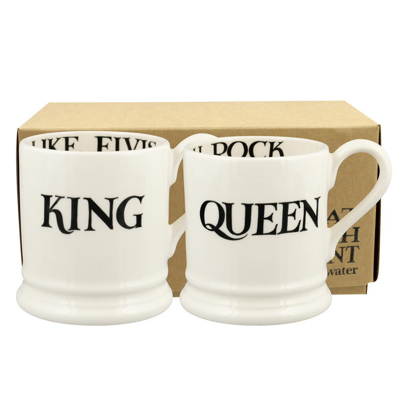 Emma Bridgewater - 2 x Half Pint Mug (300ml/1/2pt) - 9.3x8.2cms - Black Toast - King & Queen