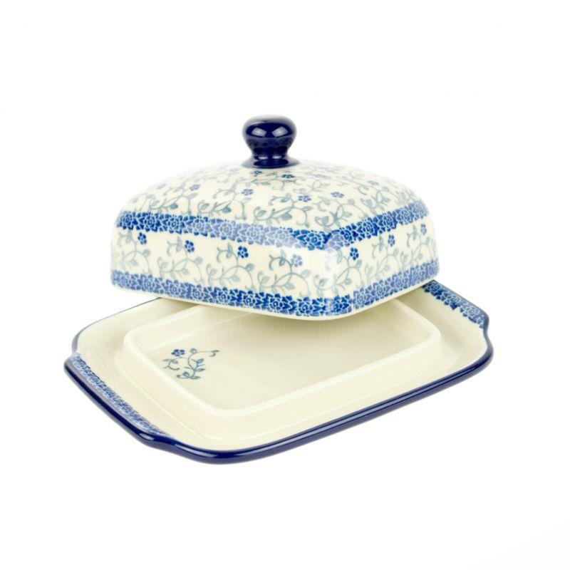 Butter Dish - Tiny Blue Flowers - 0295-1952X - 9 x 17 x 13cms - Polish Pottery