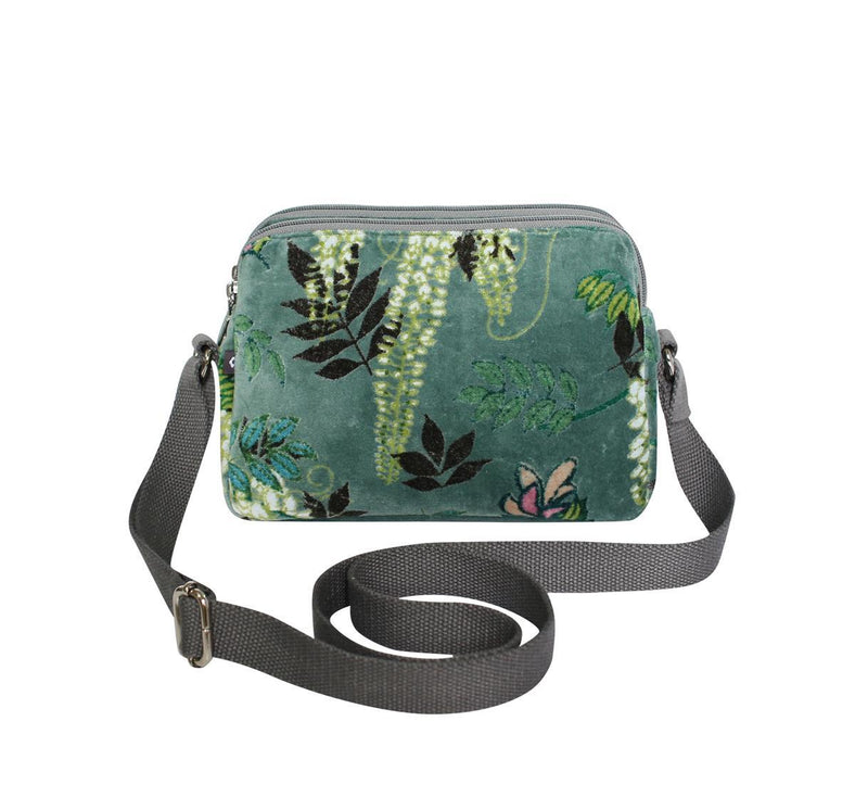 Earth Squared - Anna Messenger Bag - Botanical Velvet - Jade Green - 22x16x8cms