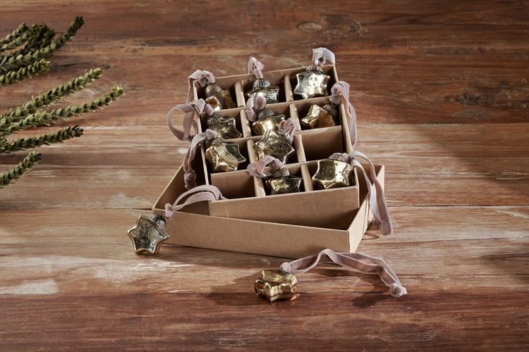 Sardi Star Mini Baubles - Gold- Set of 12 Mini 3x3cms (SB1001GB) - Nkuku