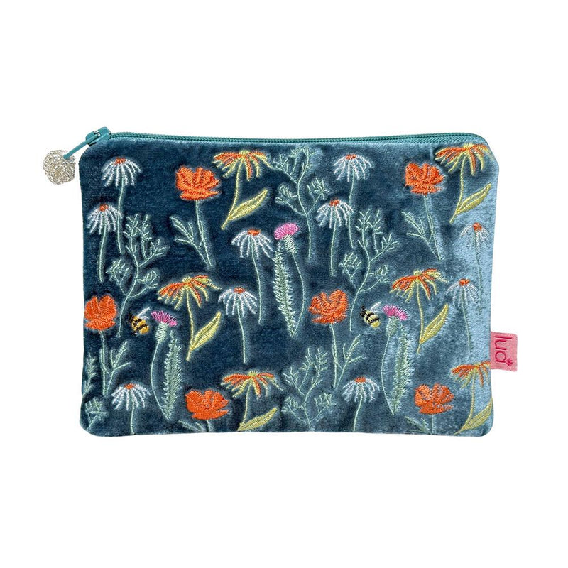 Lua - Velvet Coin Purse - Meadow Flowers - 11 x 16cms - Dark Blue
