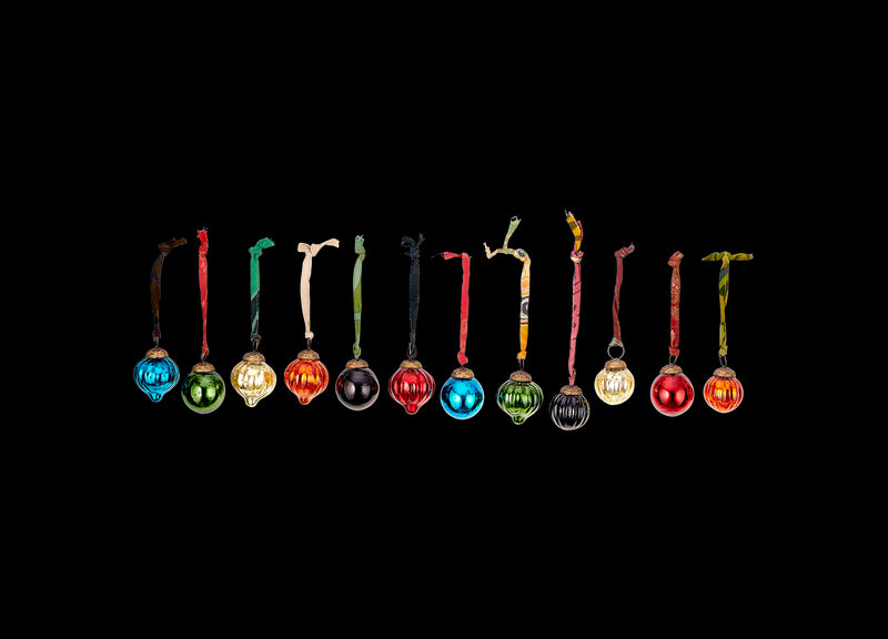 Dew Drop Baubles - Mixed Antique Colours - Set of 12 - DD3601GB - Nkuku