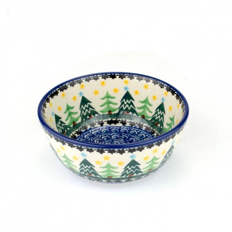 Nibble Bowl - Christmas Trees & Stars - 0017-1284X - Polish Pottery