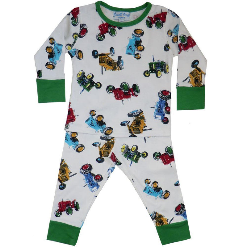 100% Cotton Knit Pyjamas - Beautifully Soft - Tractors - Powell Craft - Age 8-9 yrs (US 10)