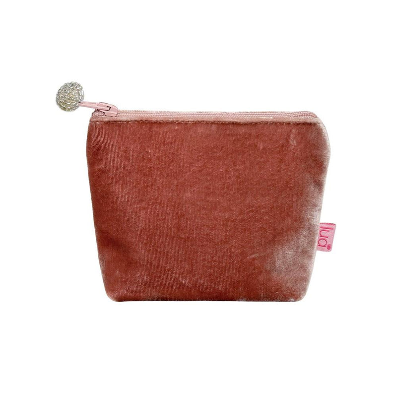 Lua - Velvet Mini Coin Purse  9 x 11cms - Tawny Brown/Pink Zip