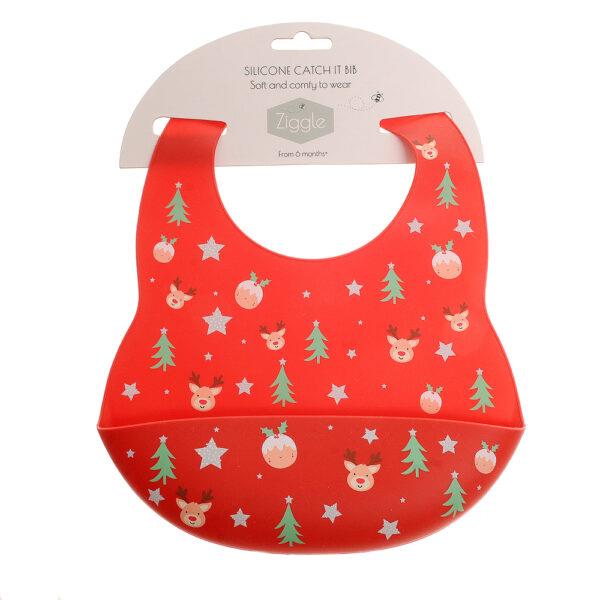 Silicone Catch It/Pelican Bib - Christmas Puddings/Trees/Rudolf- 3-36 months - Ziggle