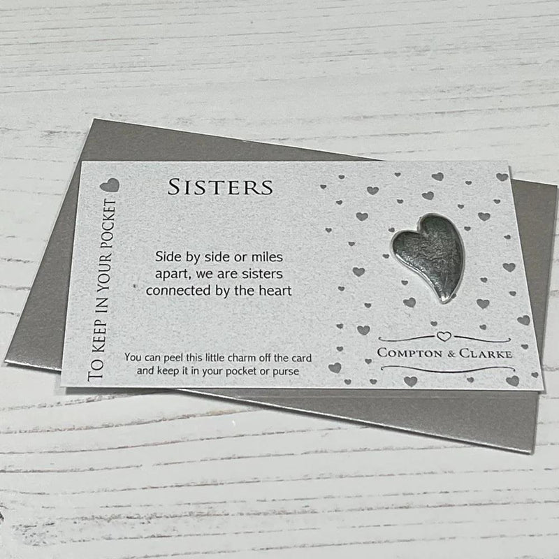 Sisters - Pocket Charm - Pewter Heart - Compton & Clarke