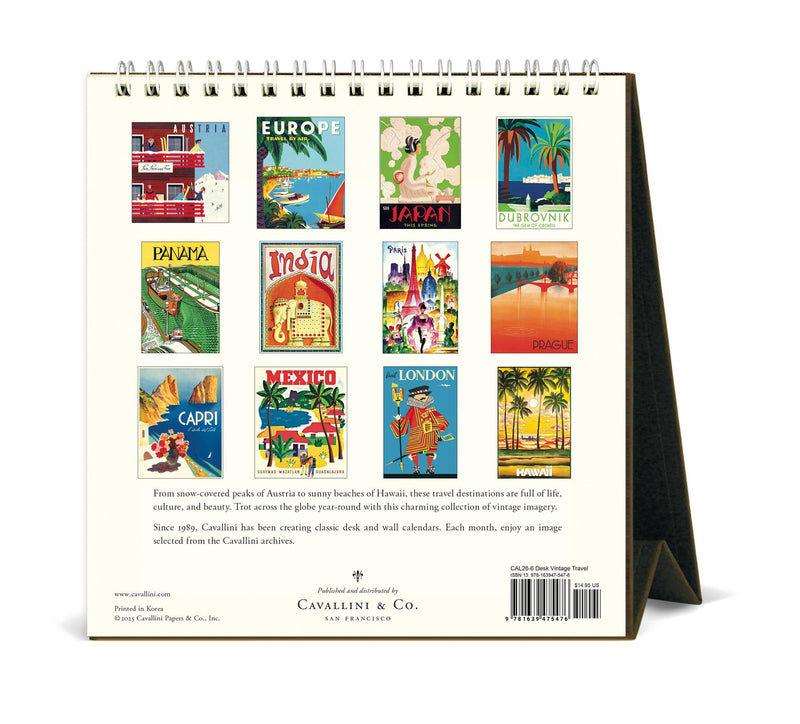 Cavallini - 2026 Desk Calendar - 6 x 6.5ins - Vintage Travel