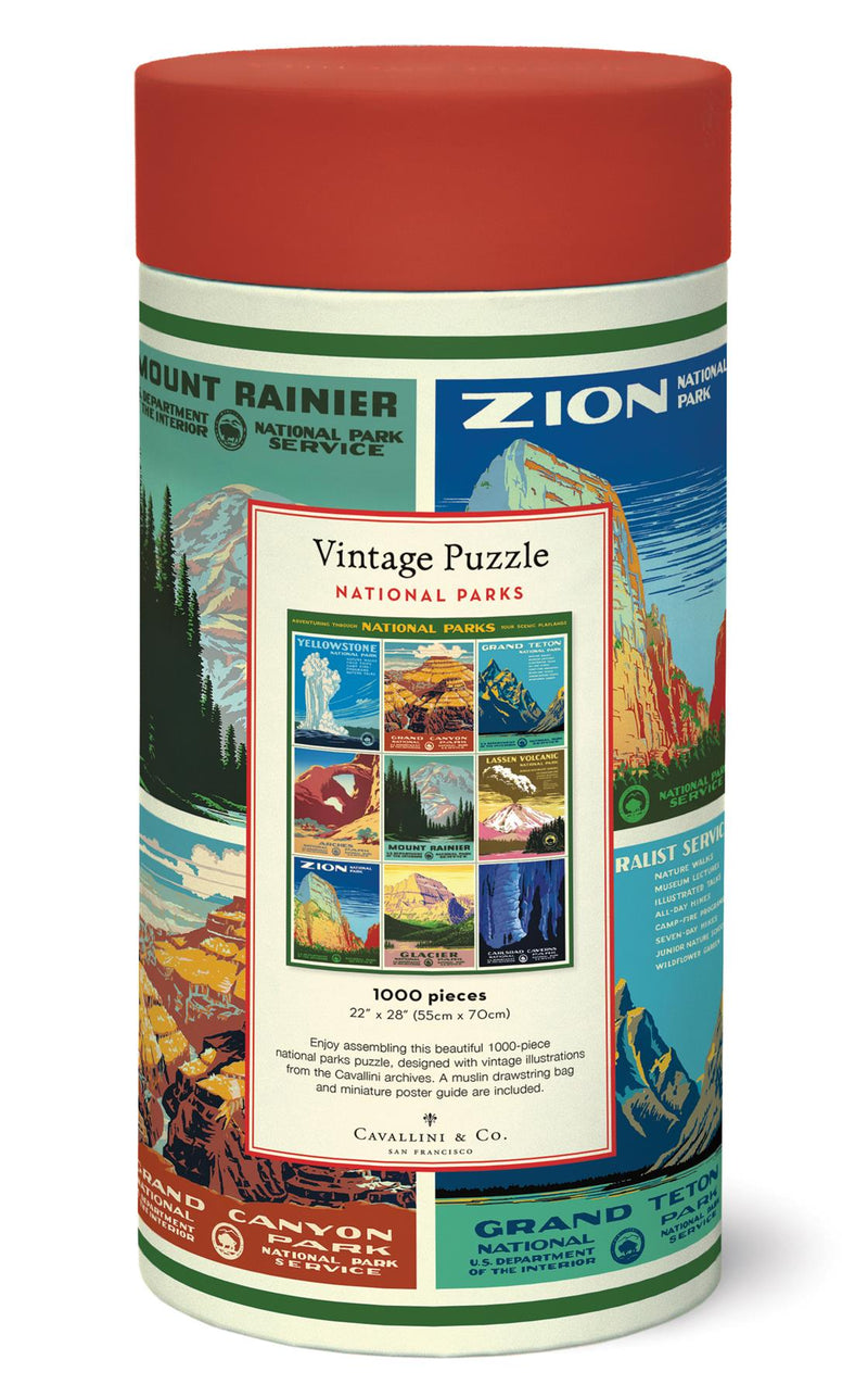 Cavallini - Vintage Jigsaw Puzzle - 1000 Pieces - 55x70cms - Posters of National Parks of USA