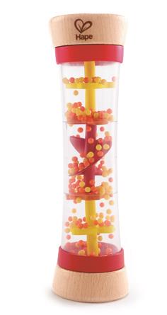 Hape - Beaded Raindrops - Mini Wooden Musical Shake & Rattle Rainmaker Toy - Red & Orange - 0 months