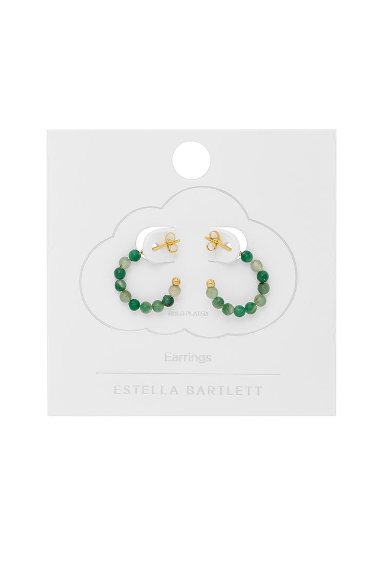 Amelia Green Agate Gemstone Bubble Hoop Earrings - Gold Plated - Estella Bartlett