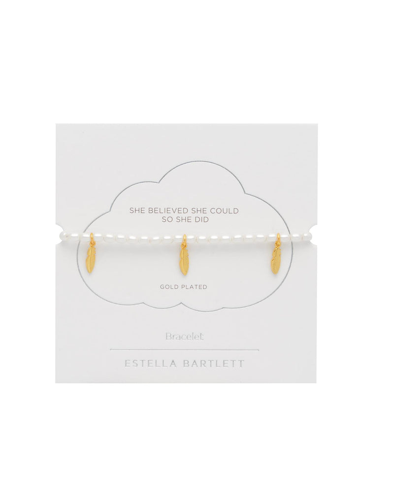 Pearls & Triple Feather Sienna Bracelet - Silver Plated - Choose To Shine - Estella Bartlett