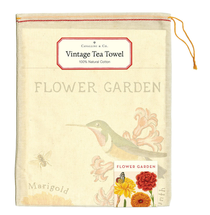 Cavallini - 100% Natural Cotton Vintage Tea Towel - 80 x 47cms - Flower Garden