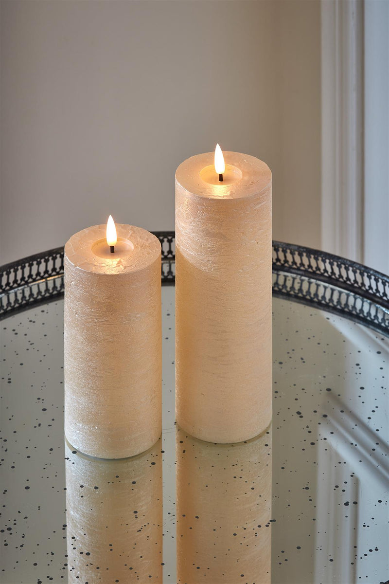 Pillar Candles - Light Metallic Champagne - Set of 2(15 & 20cms) - Battery Powered