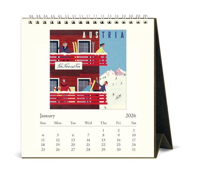 Cavallini - 2026 Desk Calendar - 6 x 6.5ins - Vintage Travel