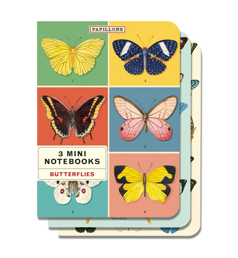 Cavallini - Set of 3 Mini Notebooks - Butterflies/Papillons - Lined, Blank & Graph Interiors