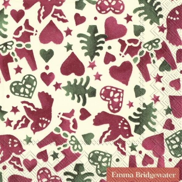 Emma Bridgewater - 20 x Cocktail Napkins/Serviettes - 25 x 25cms - Christmas Joy & Hearts